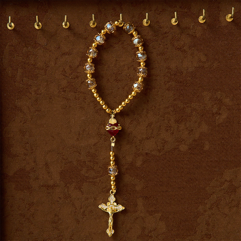 FREE Today: Luxe Champagne-Tone Pocket Rosary With Sacred Heart & Jeweled Crucifix: Dual-Use Prayer & Car Hanging Charm - image 3