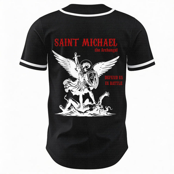 Christianartworkshop St.Michael Archangel Defend Us Unisex Baseball Jersey - image 11