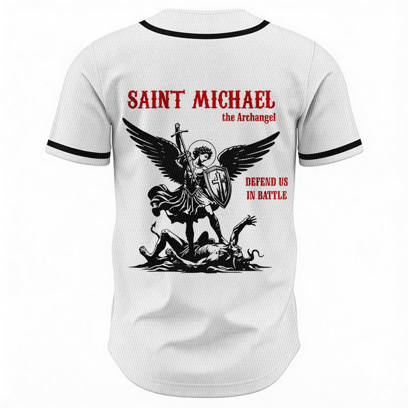 Christianartworkshop St.Michael Archangel Defend Us Unisex Baseball Jersey - image 4
