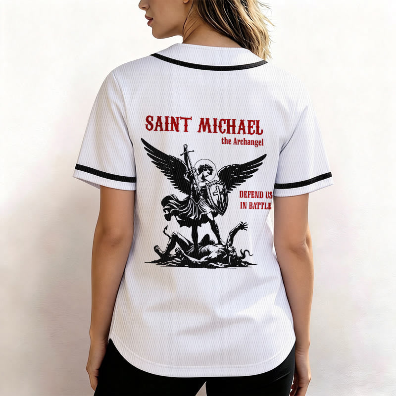 Christianartworkshop St.Michael Archangel Defend Us Unisex Baseball Jersey - image 6