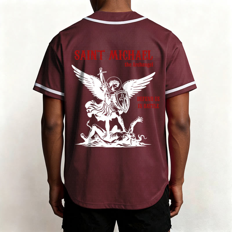 Christianartworkshop St.Michael Archangel Defend Us Unisex Baseball Jersey - image 26