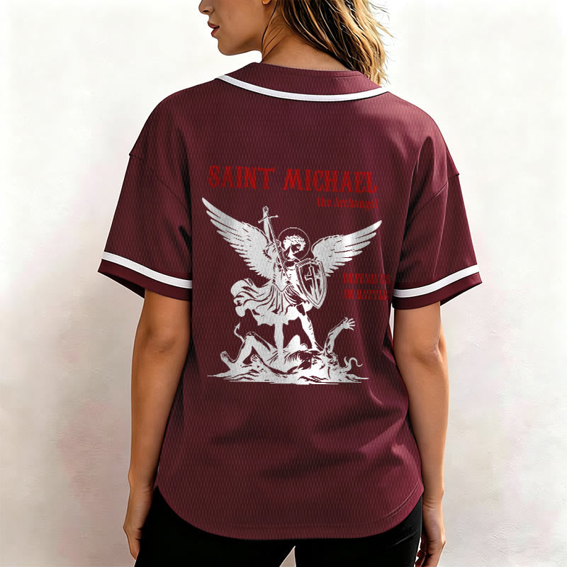 Christianartworkshop St.Michael Archangel Defend Us Unisex Baseball Jersey - image 27
