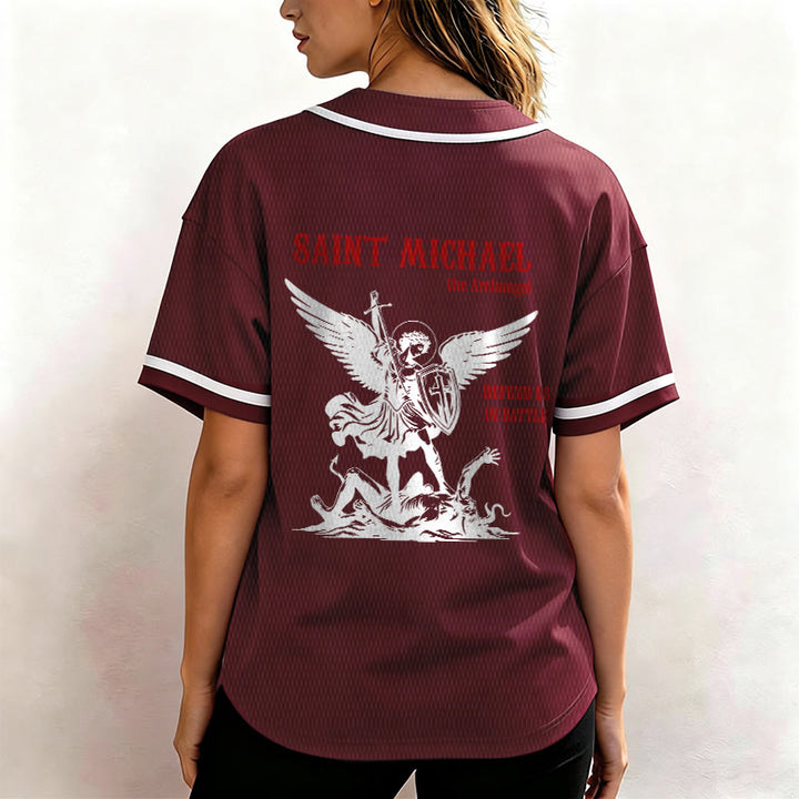 Christianartworkshop St.Michael Archangel Defend Us Unisex Baseball Jersey - image 27