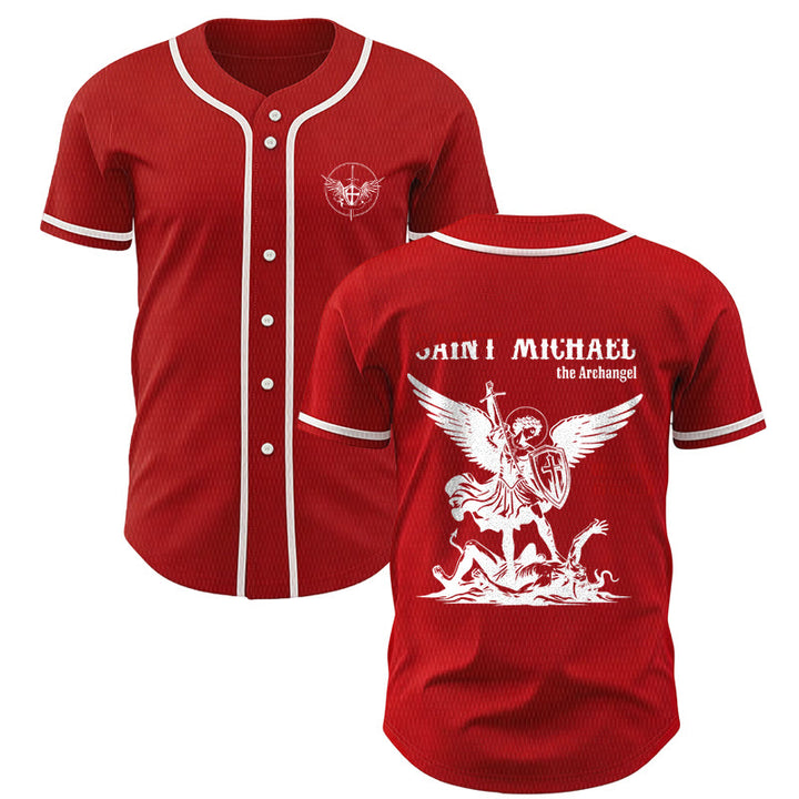Christianartworkshop St.Michael Archangel Defend Us Unisex Baseball Jersey - Red - 5XL - image 14