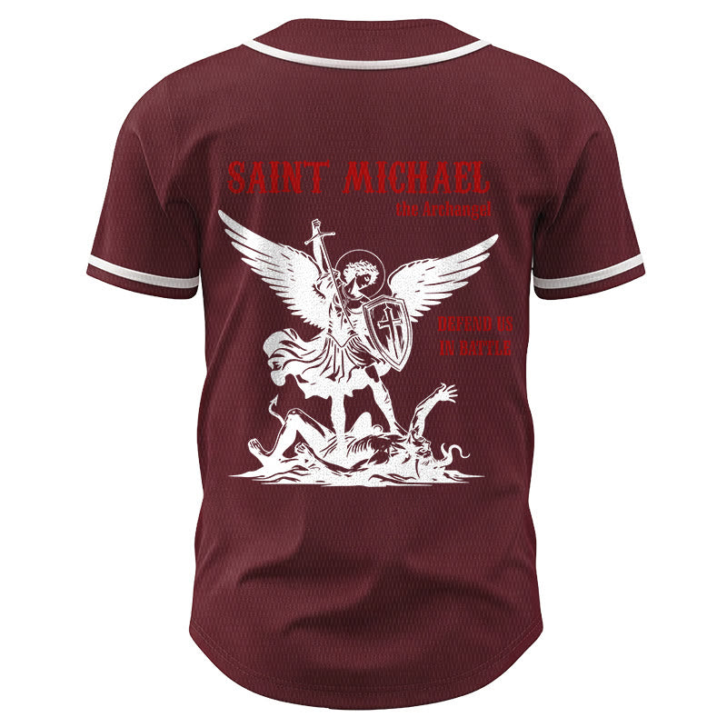 Christianartworkshop St.Michael Archangel Defend Us Unisex Baseball Jersey - image 25