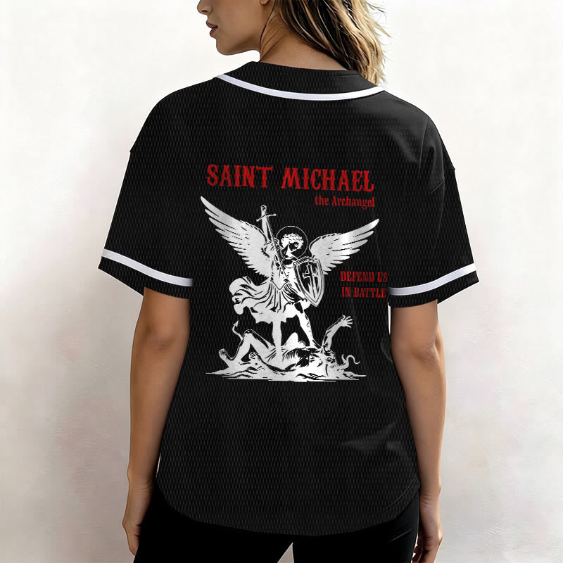 Christianartworkshop St.Michael Archangel Defend Us Unisex Baseball Jersey - image 13