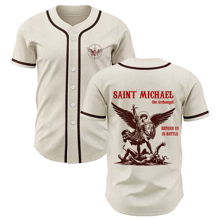 Christianartworkshop St.Michael Archangel Defend Us Unisex Baseball Jersey - Apricot - 5XL - image 49