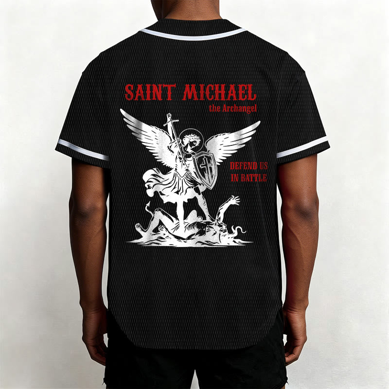 Christianartworkshop St.Michael Archangel Defend Us Unisex Baseball Jersey - image 12