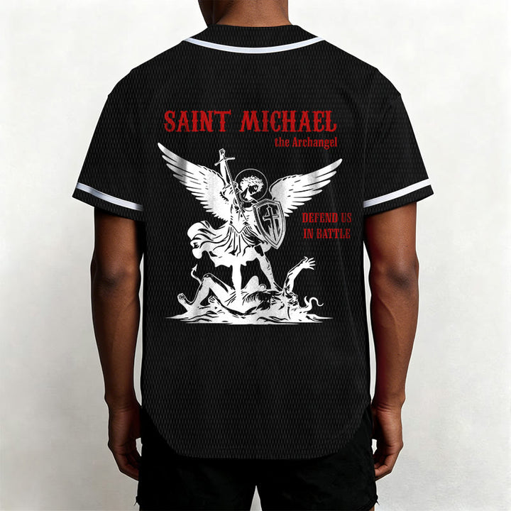 Christianartworkshop St.Michael Archangel Defend Us Unisex Baseball Jersey - image 12
