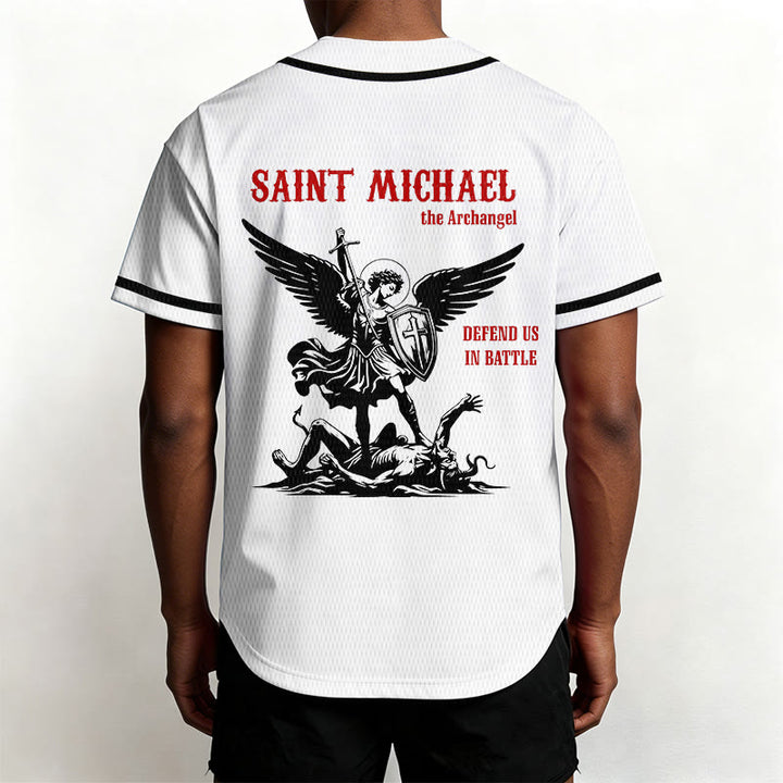 Christianartworkshop St.Michael Archangel Defend Us Unisex Baseball Jersey - image 5