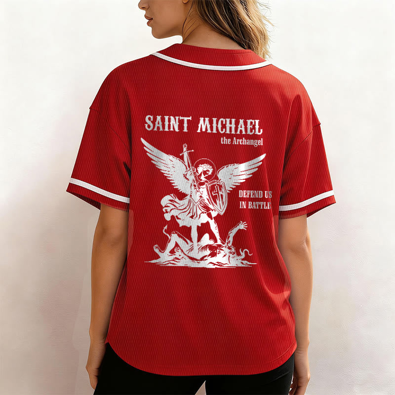 Christianartworkshop St.Michael Archangel Defend Us Unisex Baseball Jersey - image 20