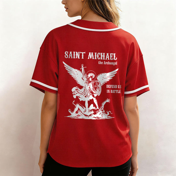 Christianartworkshop St.Michael Archangel Defend Us Unisex Baseball Jersey - image 20