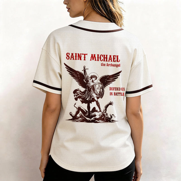 Christianartworkshop St.Michael Archangel Defend Us Unisex Baseball Jersey - image 55