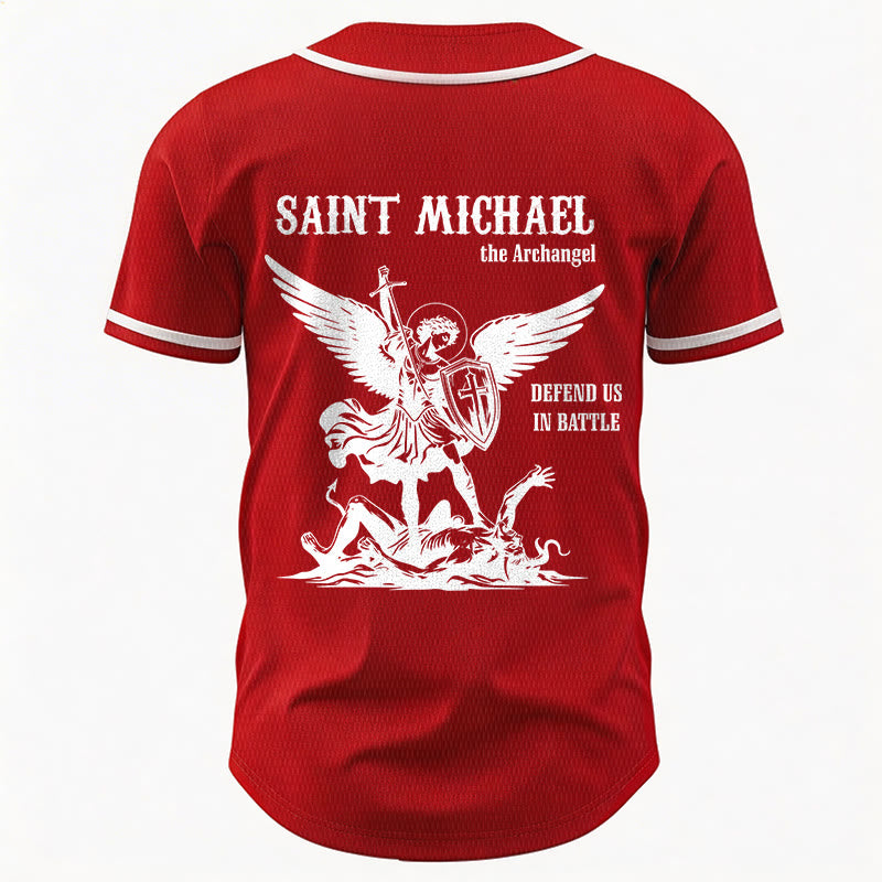 Christianartworkshop St.Michael Archangel Defend Us Unisex Baseball Jersey - image 18