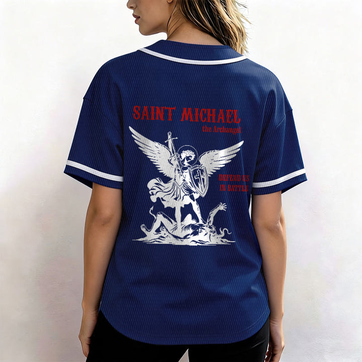 Christianartworkshop St.Michael Archangel Defend Us Unisex Baseball Jersey - image 41