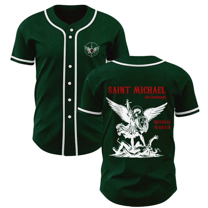 Christianartworkshop St.Michael Archangel Defend Us Unisex Baseball Jersey - Green - 5XL - image 42