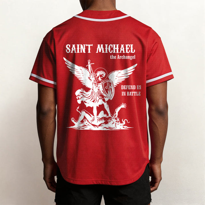 Christianartworkshop St.Michael Archangel Defend Us Unisex Baseball Jersey - image 19