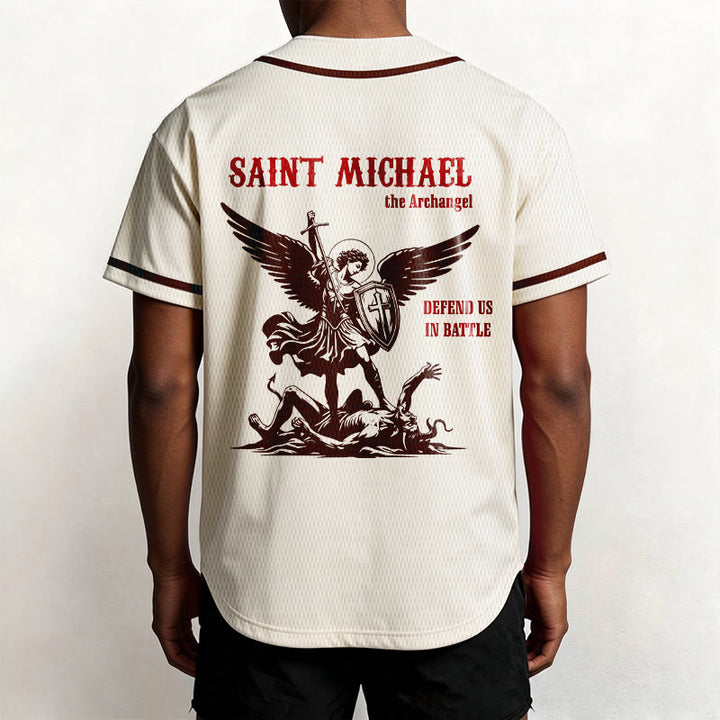 Christianartworkshop St.Michael Archangel Defend Us Unisex Baseball Jersey - image 54