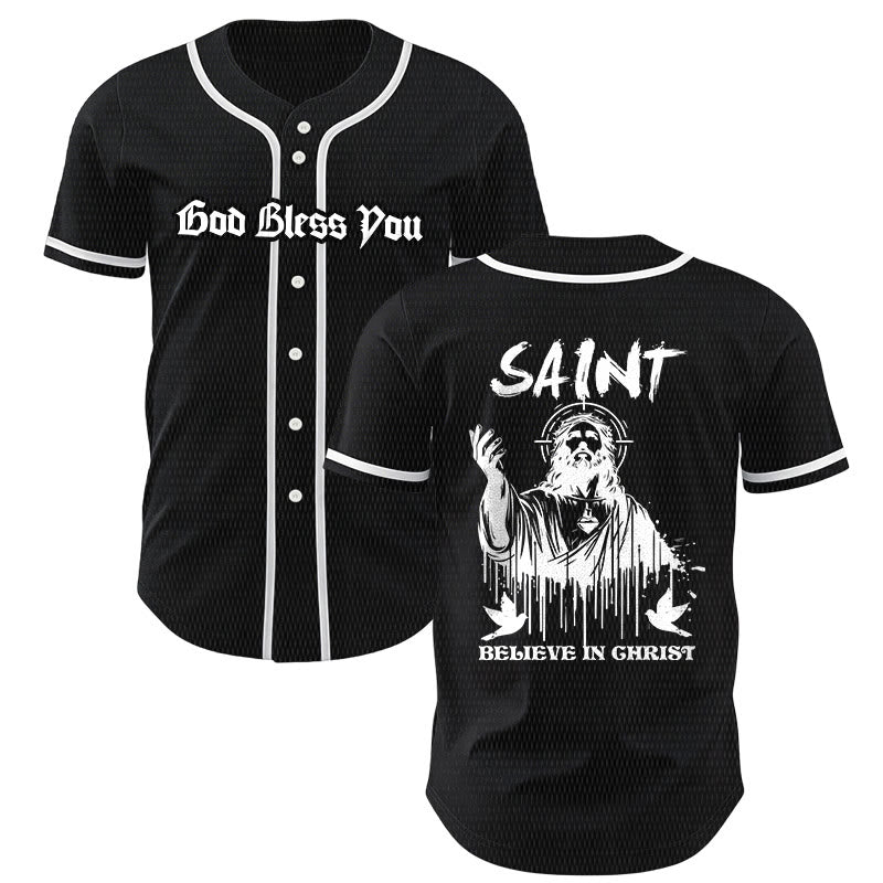 Christianartworkshop Saint Believe In Christ Unisex Baseball Jersey - Black - 5XL - image 7