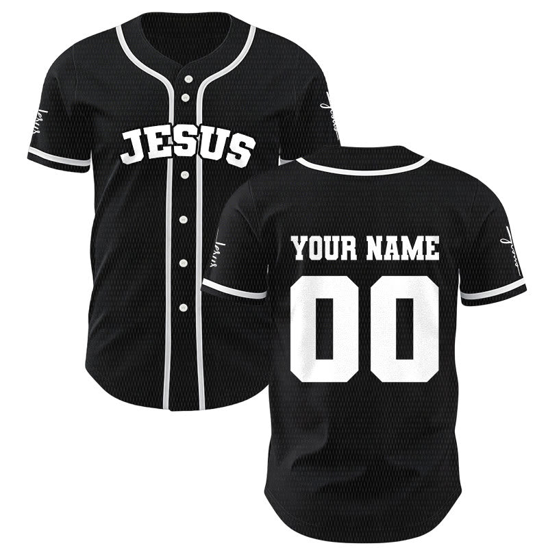 Christianartworkshop Classic Jesus Personalized Sportswear Unisex Custom Baseball Jersey - Black - 5XL - Name & Number Customized - image 0