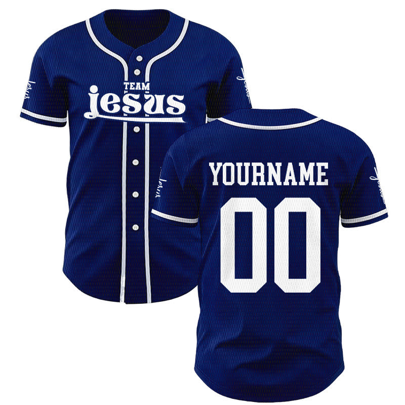 Christianartworkshop Bold Team Jesus Custom Name Number Unisex Custom Baseball Jersey - Navy Blue - 5XL - Name & Number Customized - image 0