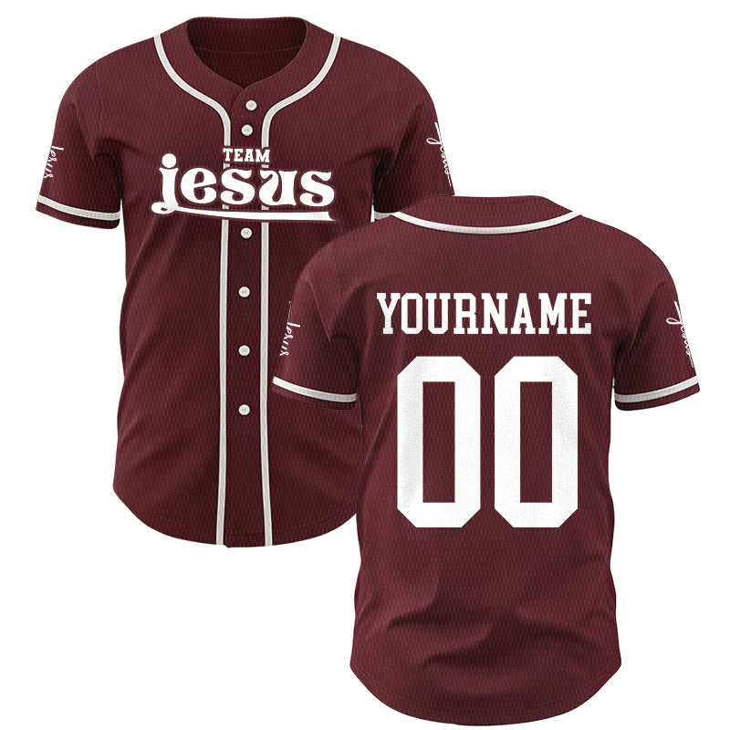 Christianartworkshop Bold Team Jesus Custom Name Number Unisex Custom Baseball Jersey - Wine - 5XL - Name & Number Customized - image 25