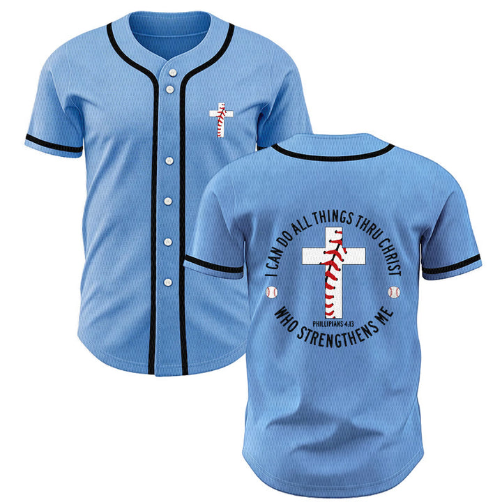 Christianartworkshop Philippians 4:13 I Can Do All Things Unisex Baseball Jersey - Blue - 5XL - image 35