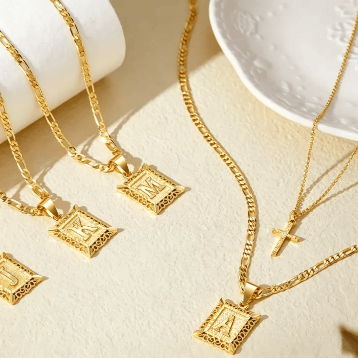 FREE Today: Dainty Stackable Two Tier Rhinestone Cross A To Z Initial Tag Figaro Chain Necklace: Timeless Emblem of Gentle Heavenly Guardianship - image 1
