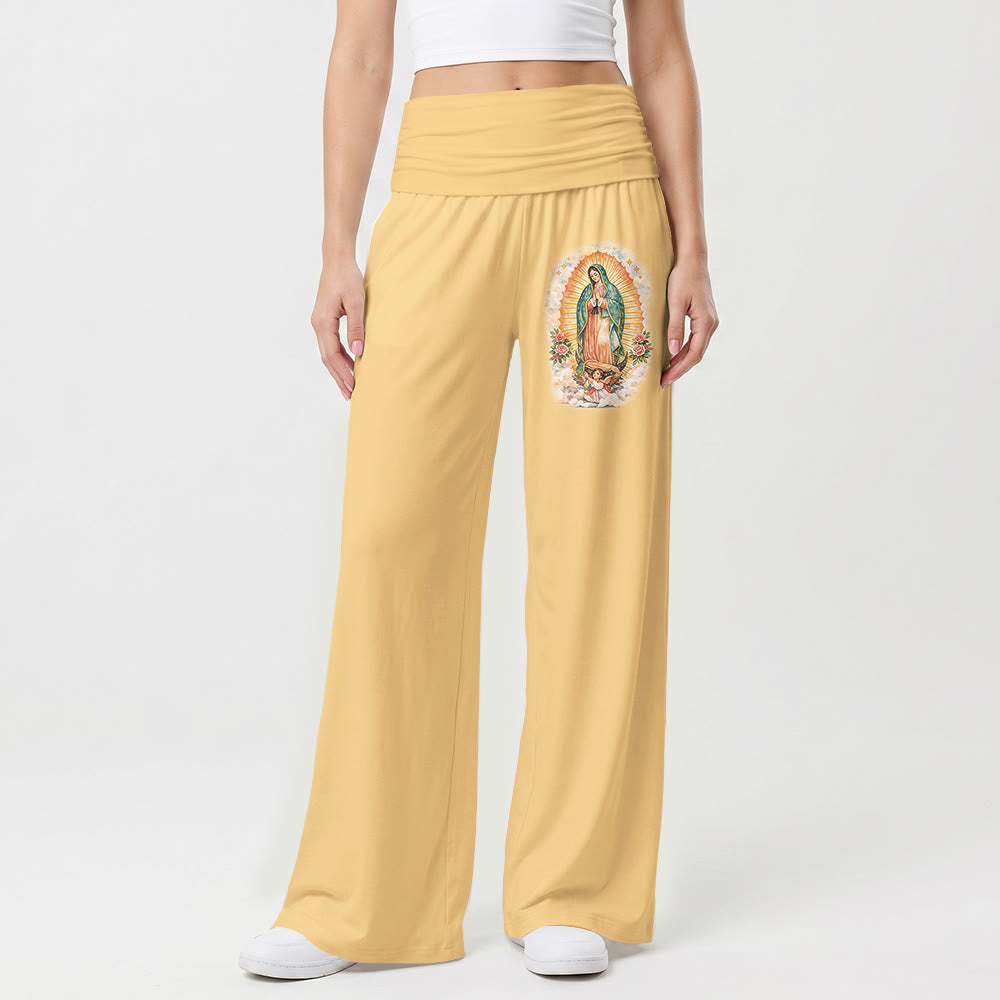 Christianartworkshop Solid Our Lady Of Guadalupe Single Portrait Print Fold Over High Waist Wide Leg Pants - image 4