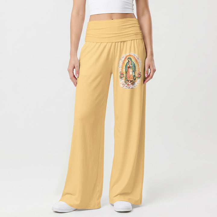 Christianartworkshop Solid Our Lady Of Guadalupe Single Portrait Print Fold Over High Waist Wide Leg Pants - image 4