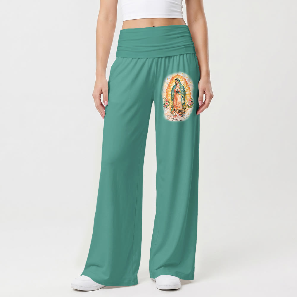 Christianartworkshop Solid Our Lady Of Guadalupe Single Portrait Print Fold Over High Waist Wide Leg Pants - image 1