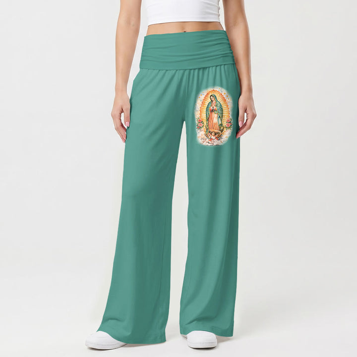 Christianartworkshop Solid Our Lady Of Guadalupe Single Portrait Print Fold Over High Waist Wide Leg Pants - image 1