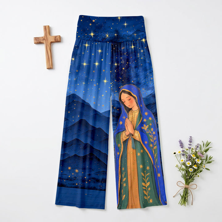 Christianartworkshop Starry Mountain Landscape Guadalupe Virgin Mary Fold Over High Waist Wide Leg Pants - US22,UK/AU26,EU54(6XL) - image 0