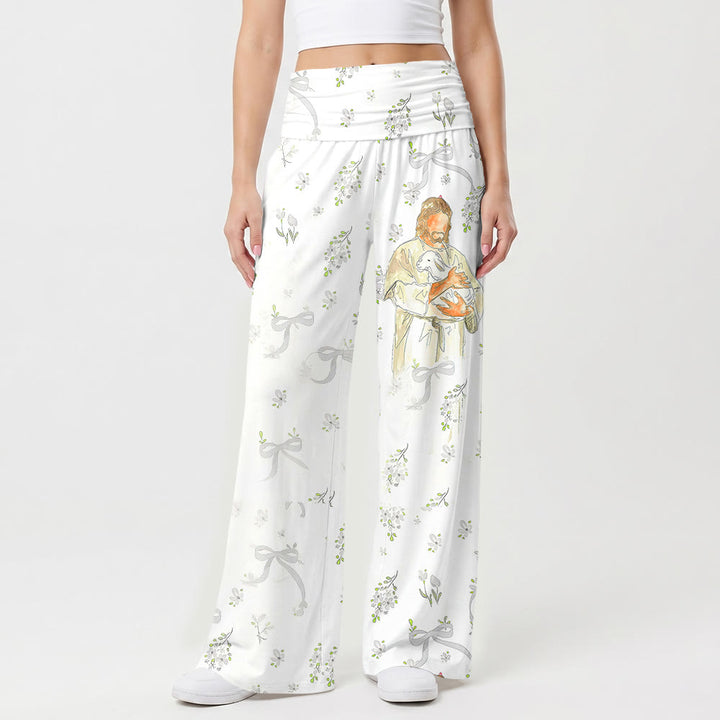 Christianartworkshop Bow Botanical Pattern Jesus The Good Shepherd Casual Wide Leg Pants - image 1