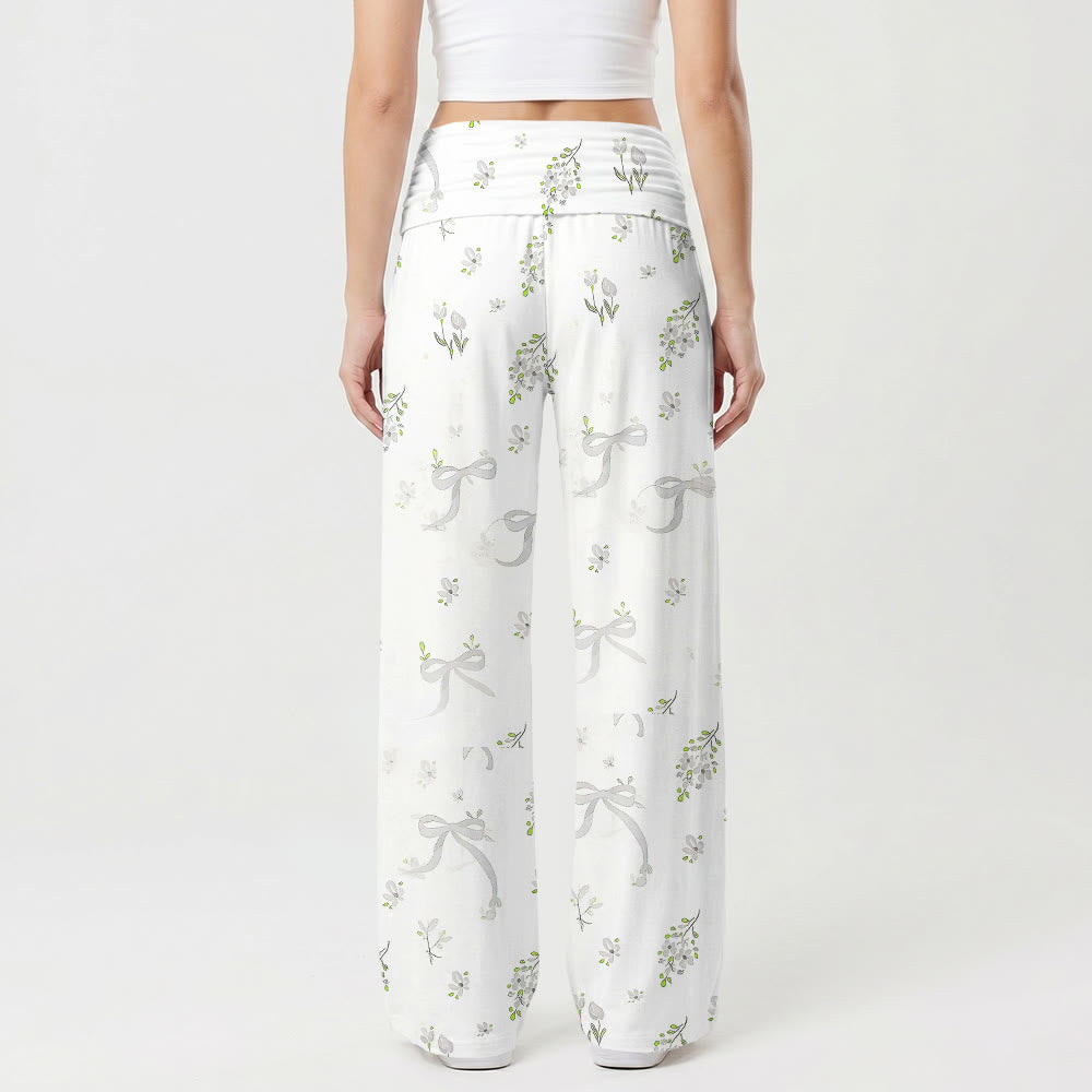 Christianartworkshop Bow Botanical Pattern Jesus The Good Shepherd Casual Wide Leg Pants - image 2