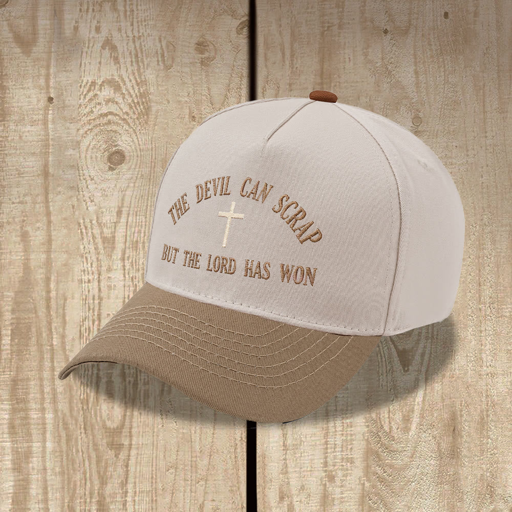 Christianartworkshop Arch Scripture Cross Motif THE DEVIL CAN SCRAP BUT THE LORD HAS WON Embroidery Washed Baseball Cap - image 5