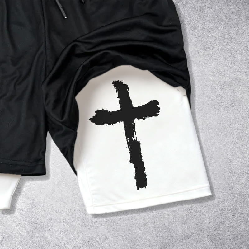 Christianartworkshop Undeniable Letter Outer Brushstroke Cross John 3:16 Full Verse Inner Two-Layer Drawstring Faith Shorts - image 9