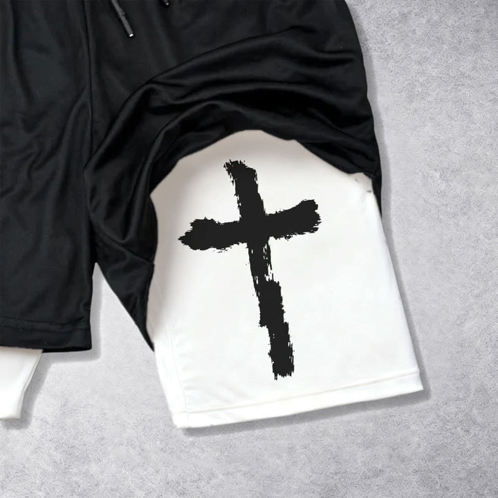 Christianartworkshop Undeniable Letter Outer Brushstroke Cross John 3:16 Full Verse Inner Two-Layer Drawstring Faith Shorts - image 9