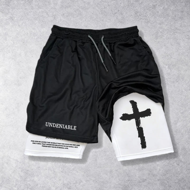 Christianartworkshop Undeniable Letter Outer Brushstroke Cross John 3:16 Full Verse Inner Two-Layer Drawstring Faith Shorts - White - 3XL - image 5