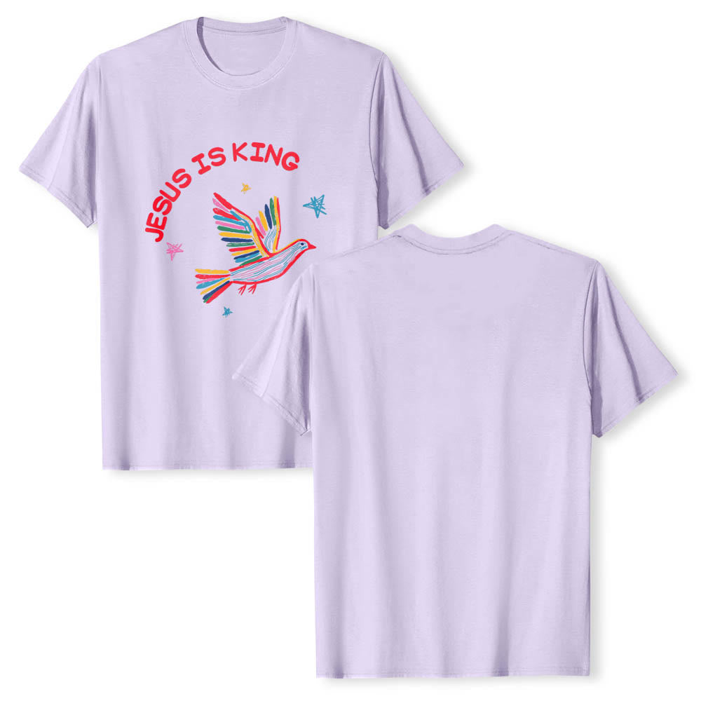 Christianartworkshop Curved Jesus Is King Letter Hand Drawn Dove Star Accent Front Print Classic T-Shirt - image 14