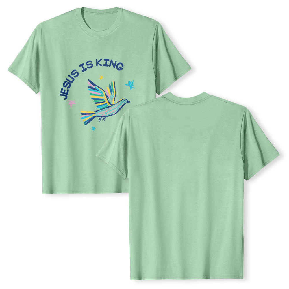 Christianartworkshop Curved Jesus Is King Letter Hand Drawn Dove Star Accent Front Print Classic T-Shirt - image 23