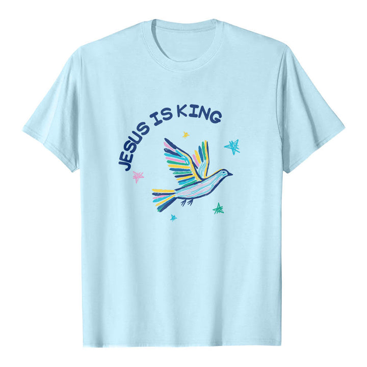 Christianartworkshop Curved Jesus Is King Letter Hand Drawn Dove Star Accent Front Print Classic T-Shirt - Blue - 2XL - image 9