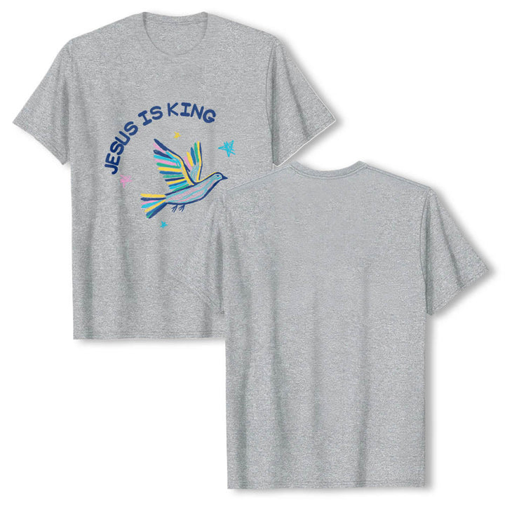 Christianartworkshop Curved Jesus Is King Letter Hand Drawn Dove Star Accent Front Print Classic T-Shirt - image 17