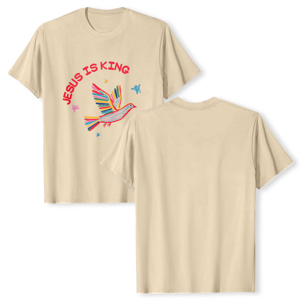 Christianartworkshop Curved Jesus Is King Letter Hand Drawn Dove Star Accent Front Print Classic T-Shirt - image 20