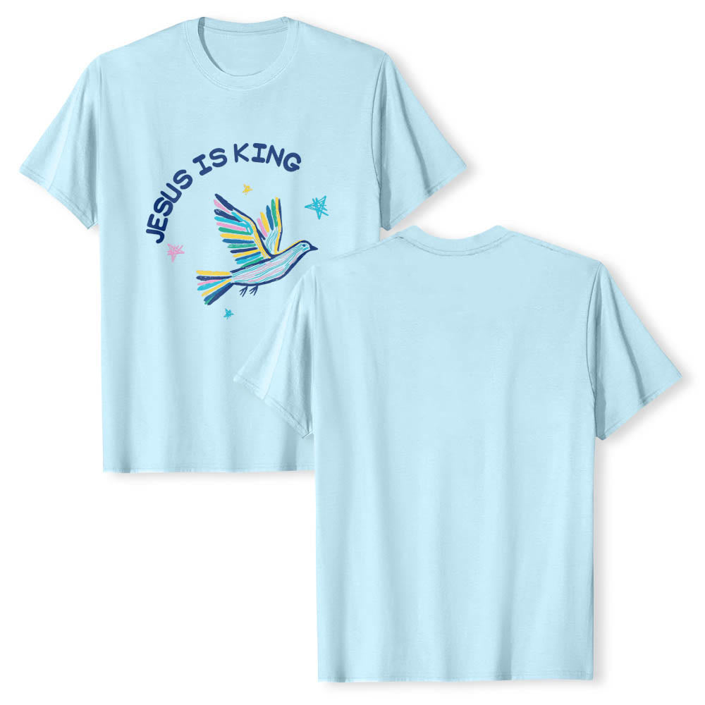 Christianartworkshop Curved Jesus Is King Letter Hand Drawn Dove Star Accent Front Print Classic T-Shirt - image 11
