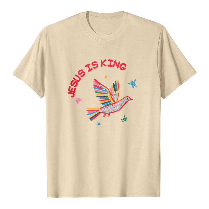 Christianartworkshop Curved Jesus Is King Letter Hand Drawn Dove Star Accent Front Print Classic T-Shirt - Beige - 2XL - image 18