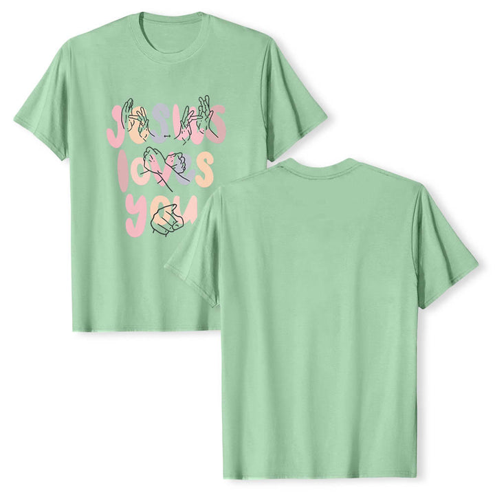Christianartworkshop Jesus Loves You Bubble Letter Sign Language Hand Line Art Front Print Classic T-Shirt - image 23