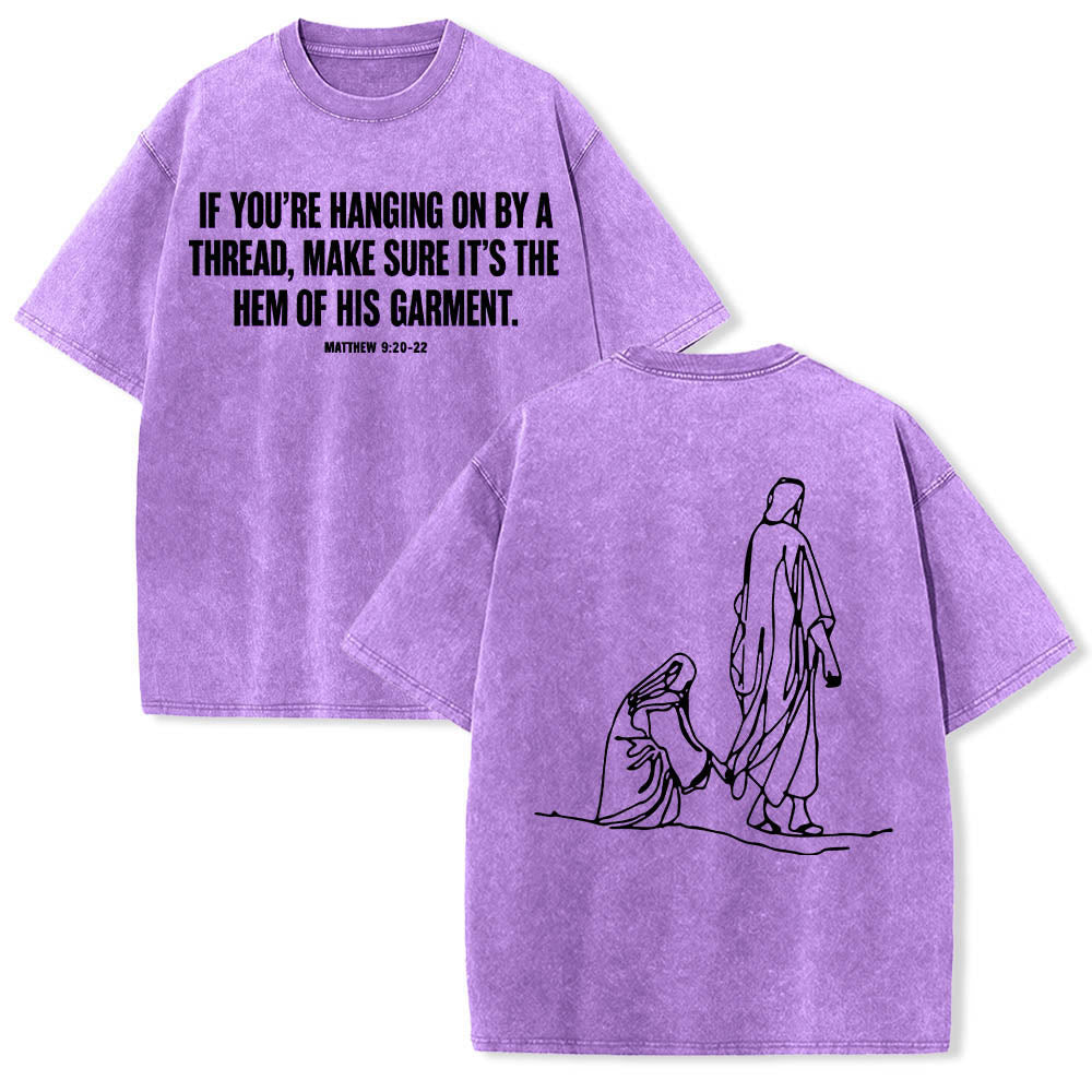 Christianartworkshop Matthew 9:20‑22 Faith Quote Front Bleeding Woman Touch Christ Robe Line Art Rear Print Washed T‑Shirt - Purple - 5XL - image 18