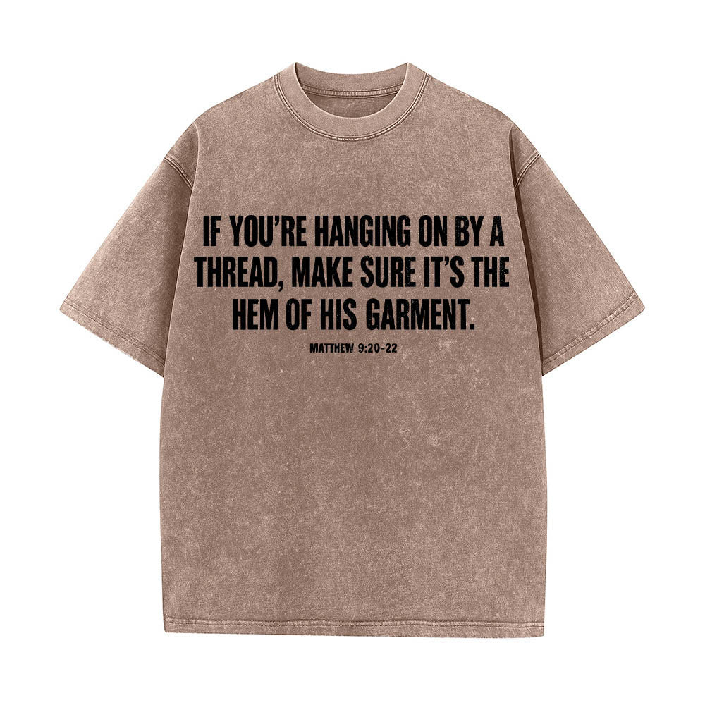 Christianartworkshop Matthew 9:20‑22 Faith Quote Front Bleeding Woman Touch Christ Robe Line Art Rear Print Washed T‑Shirt - image 1