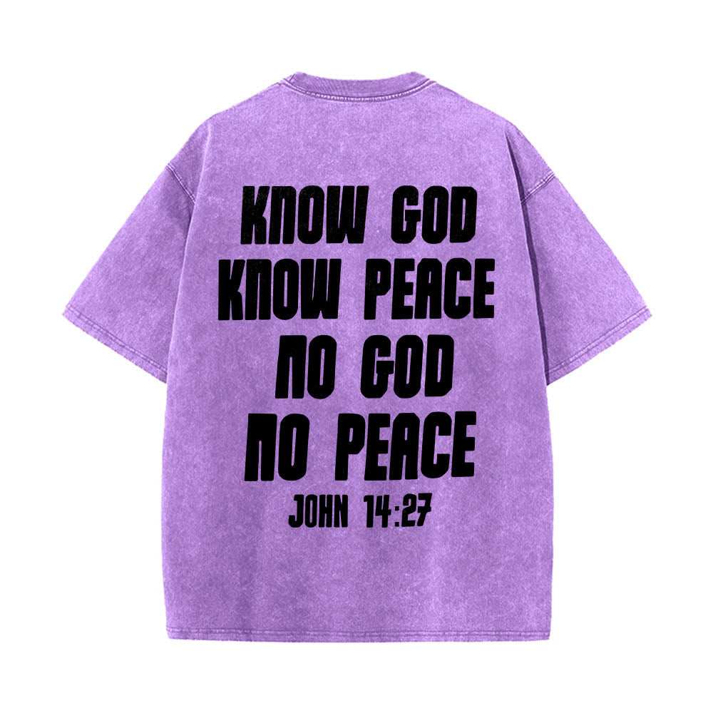Christianartworkshop Thorn Crown Jesus Bust Front Know God Know Peace John 14:27 Rear Dual Side Print Washed T‑Shirt - image 20